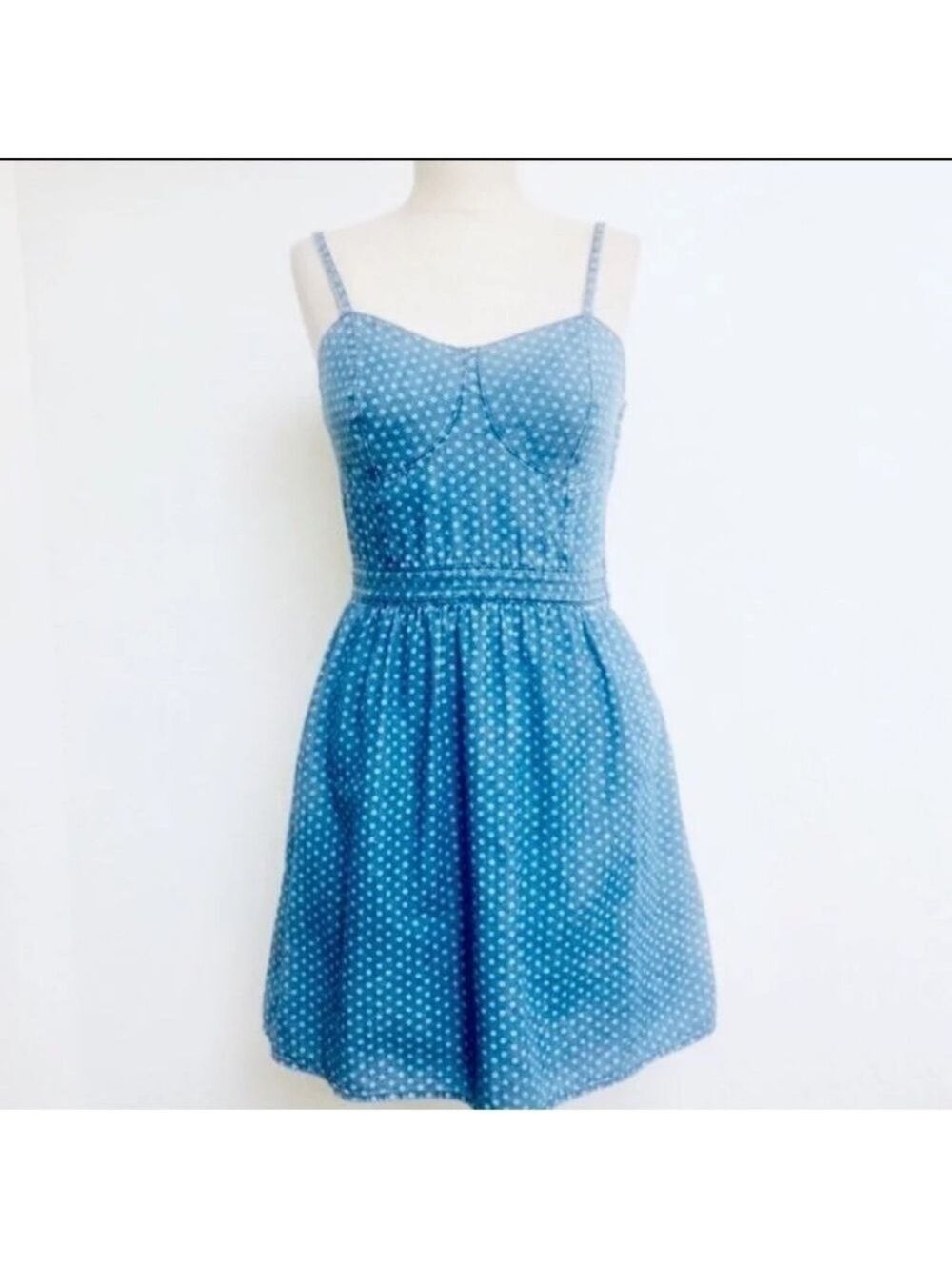Mossimo Chambray Denim Polka Dot Mini Dress Sz Med - Picture 3 of 11